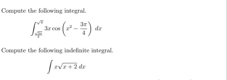 Solved Compute the following integral. 3r cox (x2 – 35). dc | Chegg.com