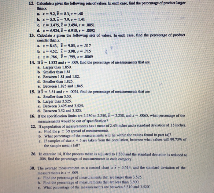 Solved Calculate zgiven the following sets of values. In | Chegg.com