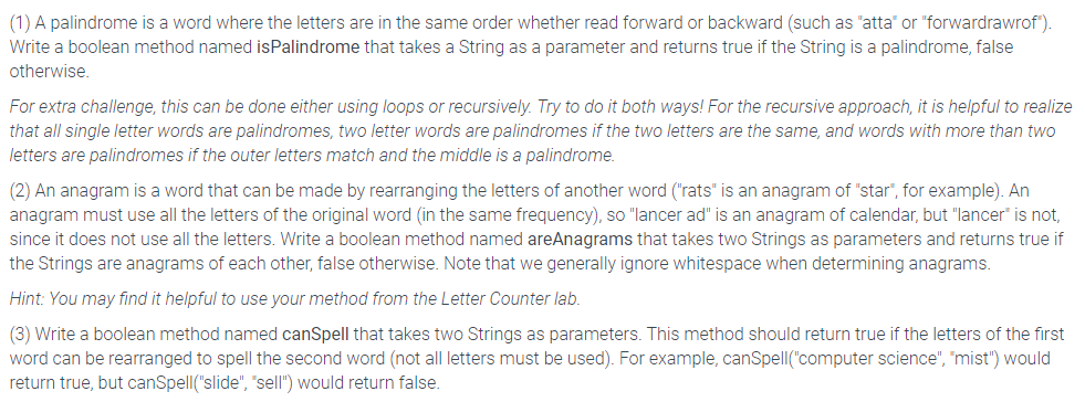 Solved (1) A palindrome is a word where the letters are in | Chegg.com