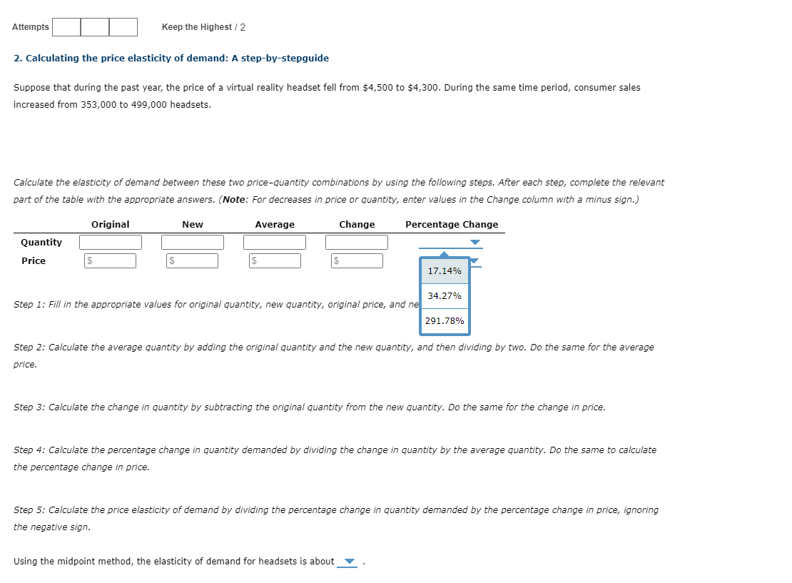 Solved 2. Calculating The Price Elasticity Of Demand: A | Chegg.com