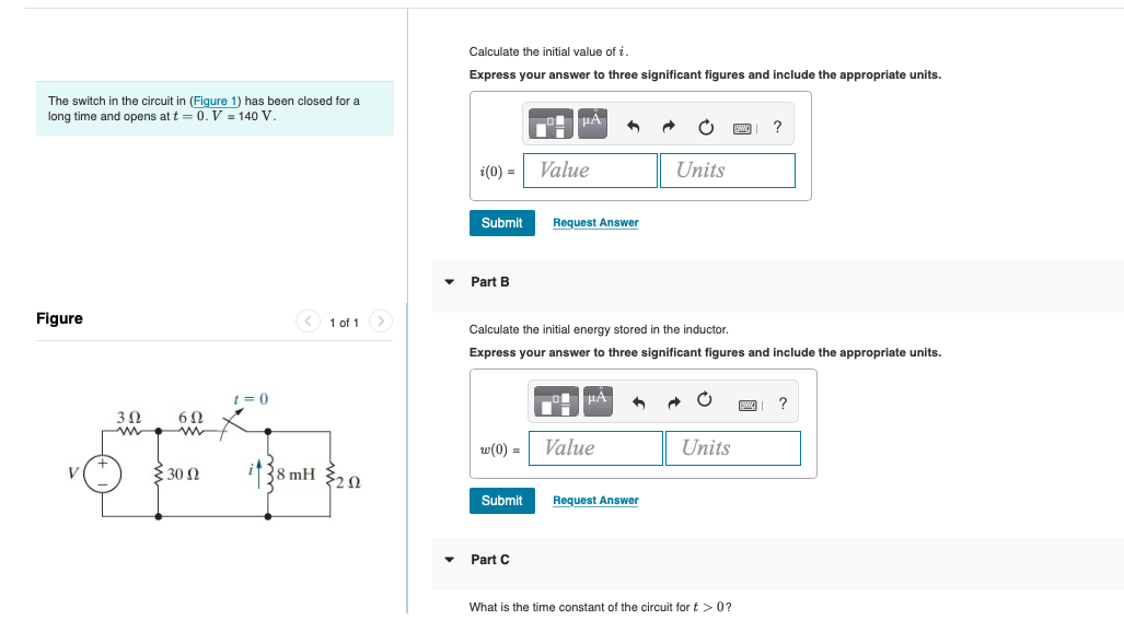 Solved Calculate the initial value of i. Express your answer | Chegg.com