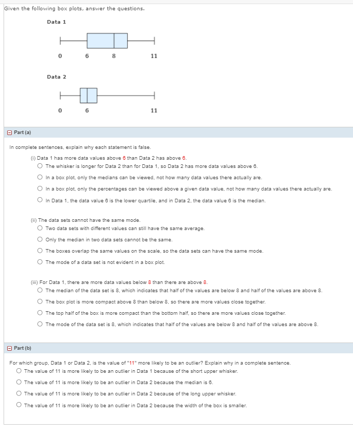 Solved Given the following box plots, answer the questions. | Chegg.com