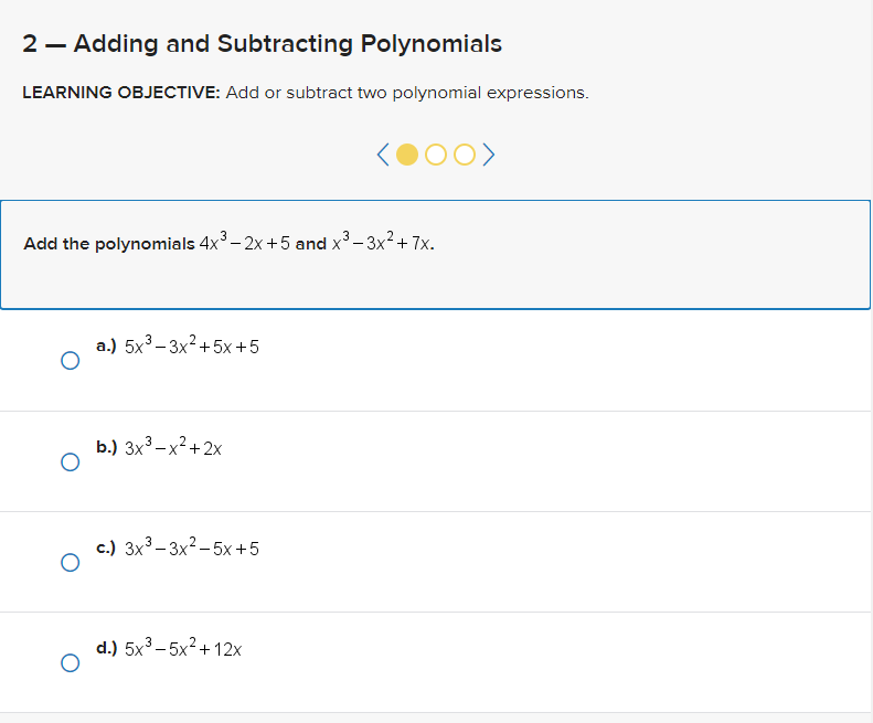 Solved Adding and Subtracting Polynomials Add or subtract | Chegg.com