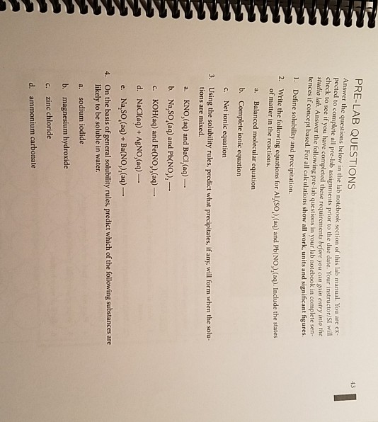 Solved Pre Lab Questions Answer The Questions Below In The Chegg Com