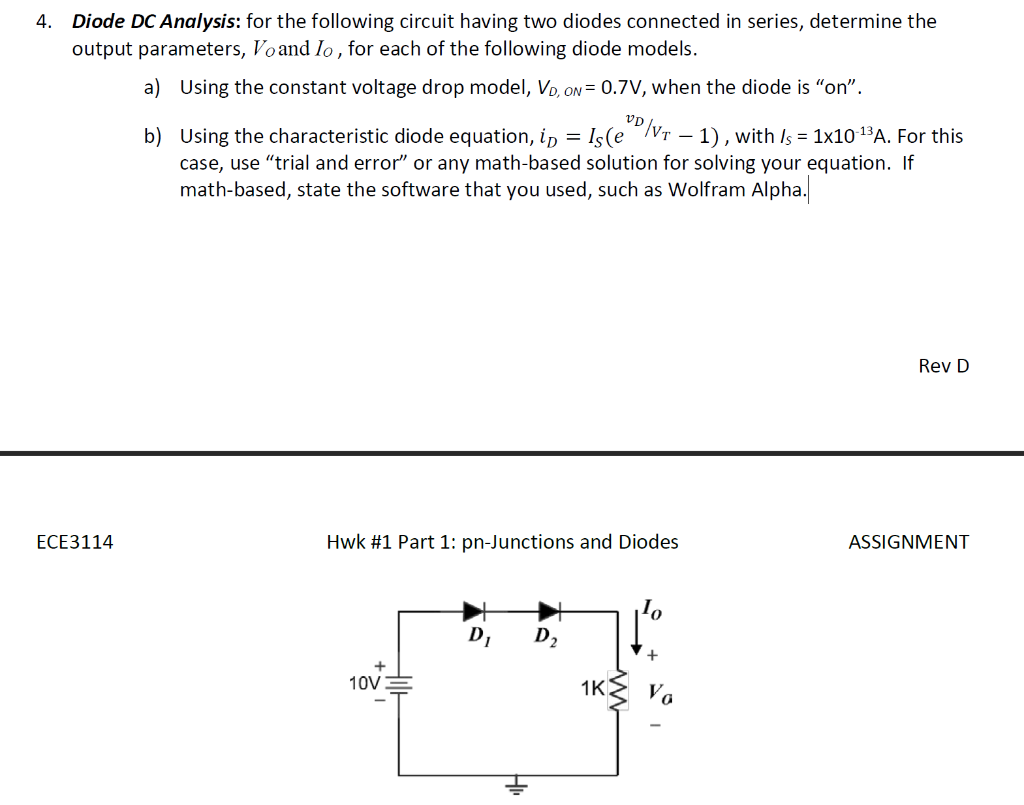 Solved 4. Diode DC Analysis: For The Following Circuit | Chegg.com