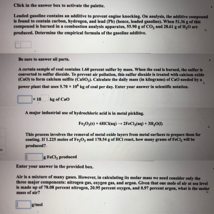 Solved Click in the answer box to activate the palette.