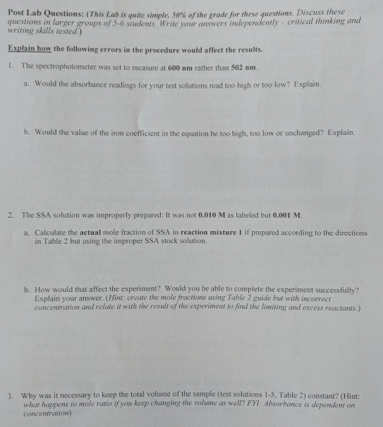 Post Lab Questions (This Lab is quite simple. 50