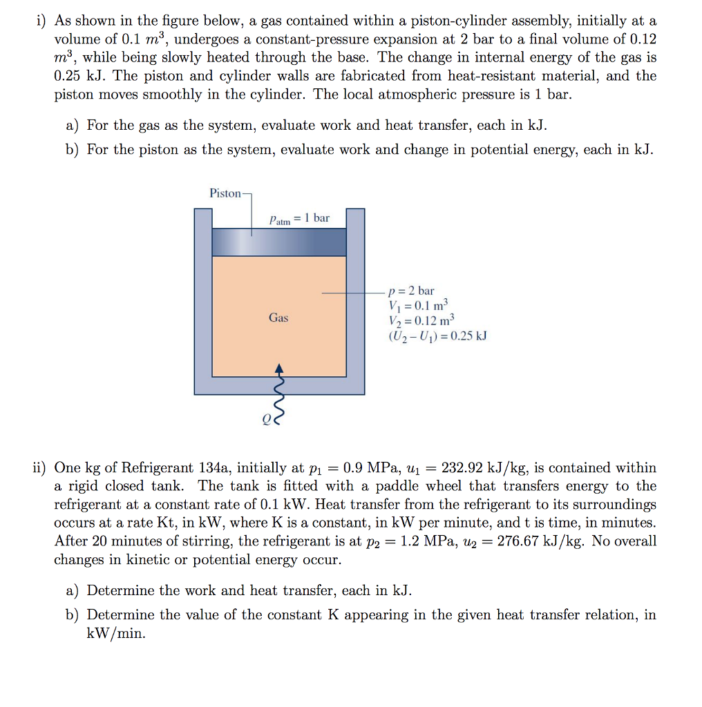 Solved i) As shown in the figure below, a gas contained | Chegg.com