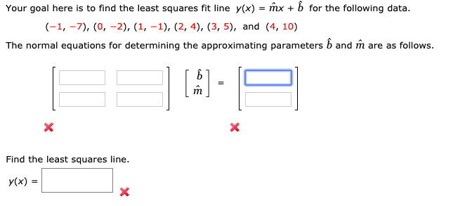 Solved Your goal here is to find the least squares fit line | Chegg.com