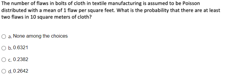 Solved The number of flaws in bolts of cloth in textile | Chegg.com