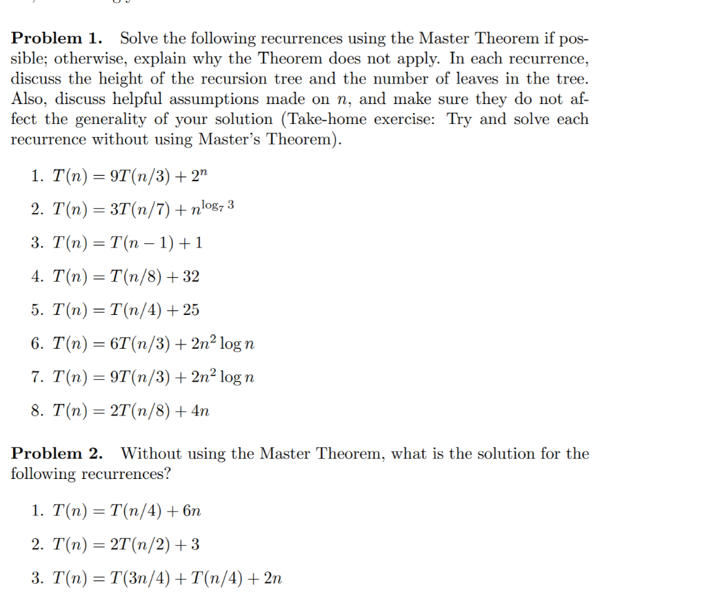 solved-problem-1-solve-the-following-recurrences-using-the-chegg