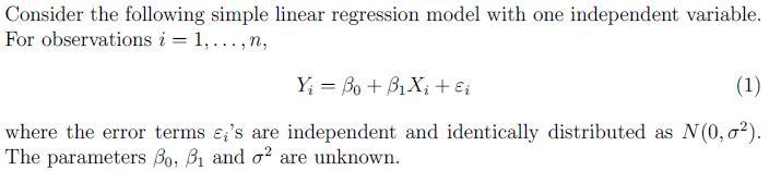 Solved Consider The Following Simple Linear Regression Model | Chegg ...