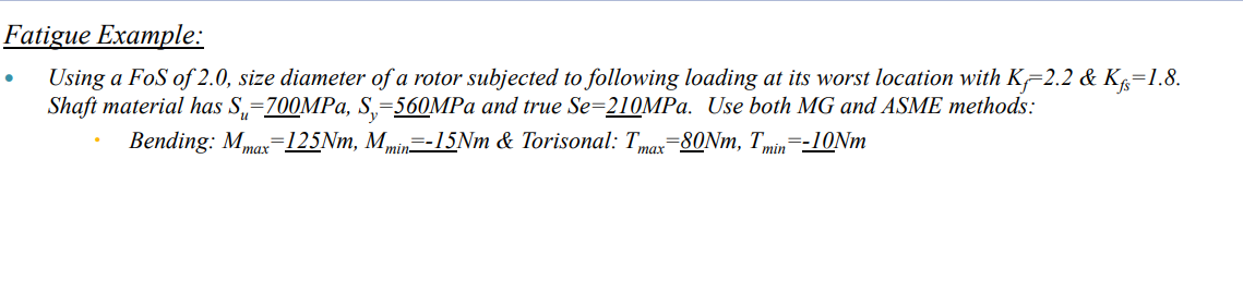 Solved Fatigue Example: Using a FoS of 2.0, size diameter of | Chegg.com
