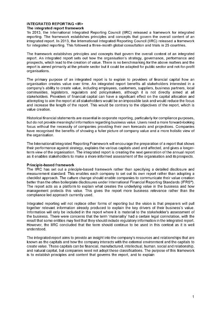 Solved INTEGRATED REPORTING SIR> The integrated report | Chegg.com