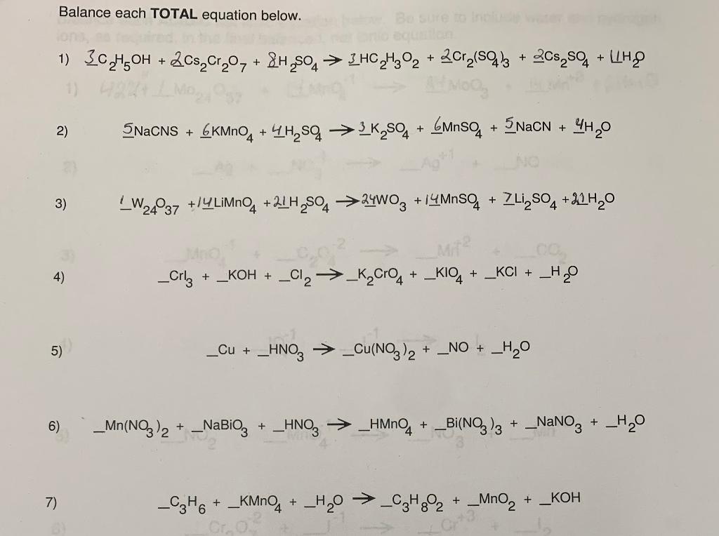 Solved Balance each TOTAL equation below. 1) | Chegg.com