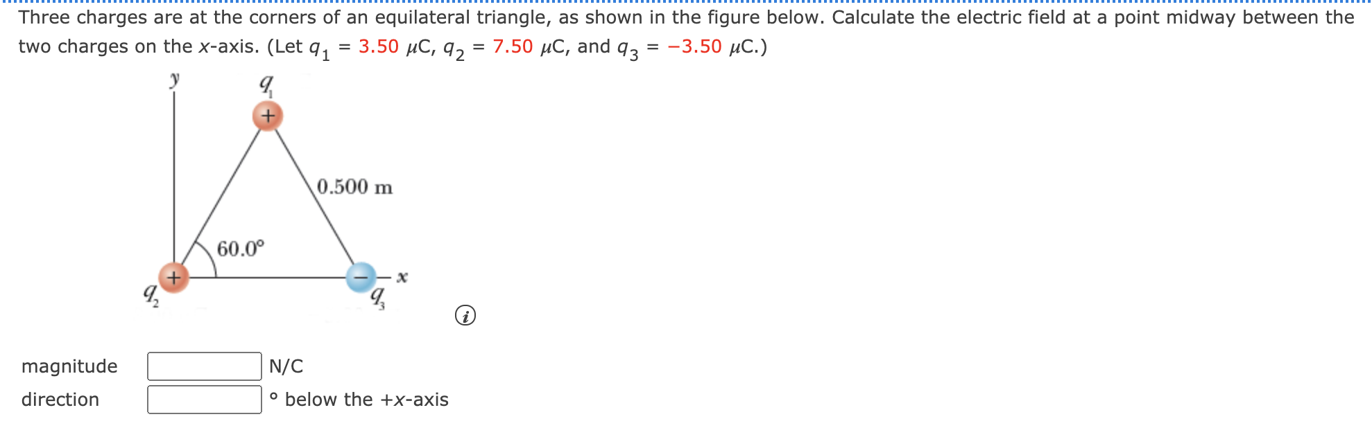Solved Three charges are at the corners of an equilateral | Chegg.com