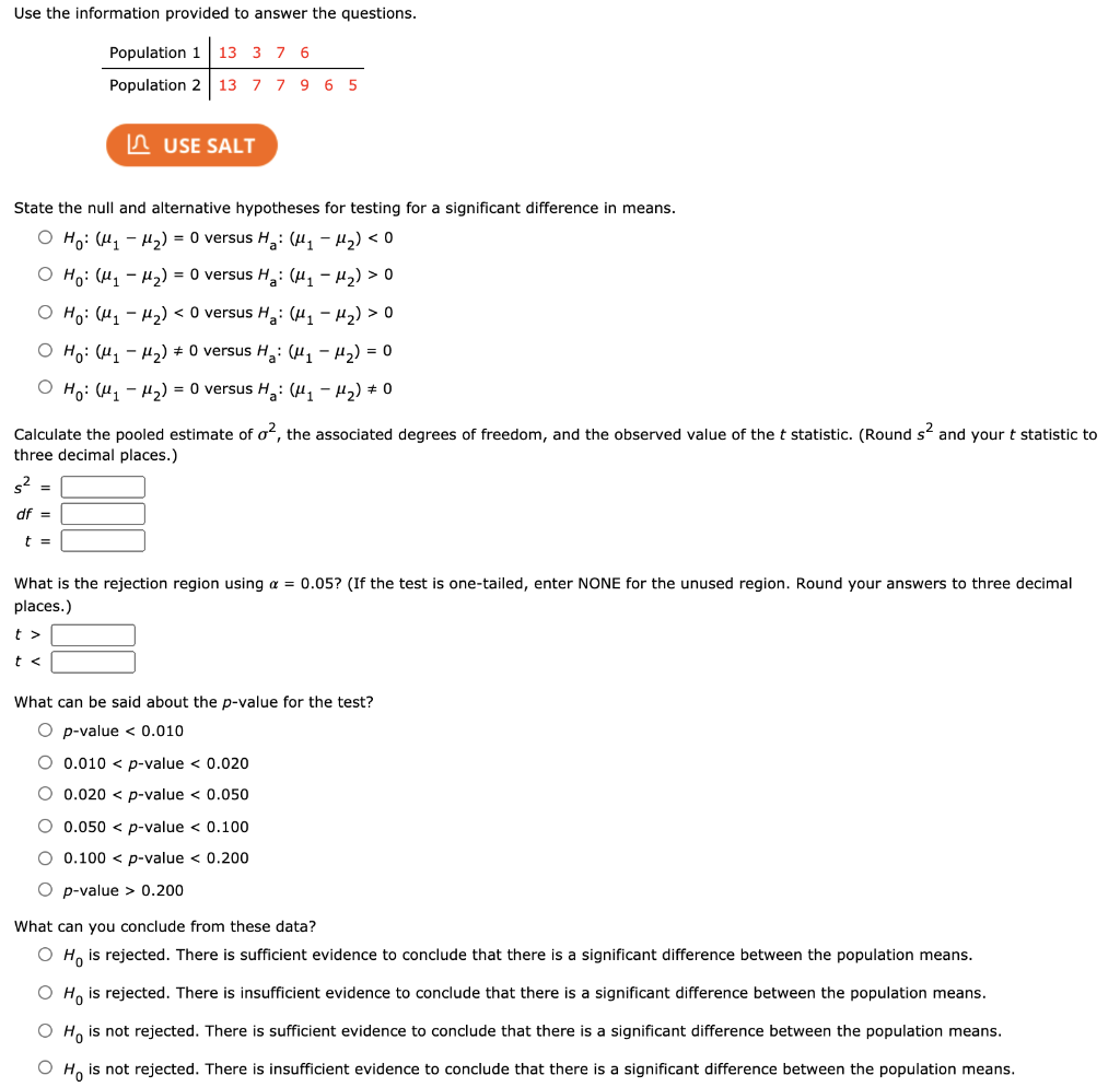 Solved Use The Information Provided To Answer The Questio Chegg Com