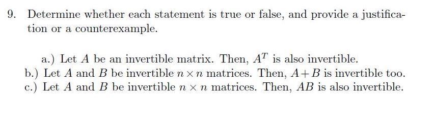 Solved 9. Determine whether each statement is true or false, | Chegg.com