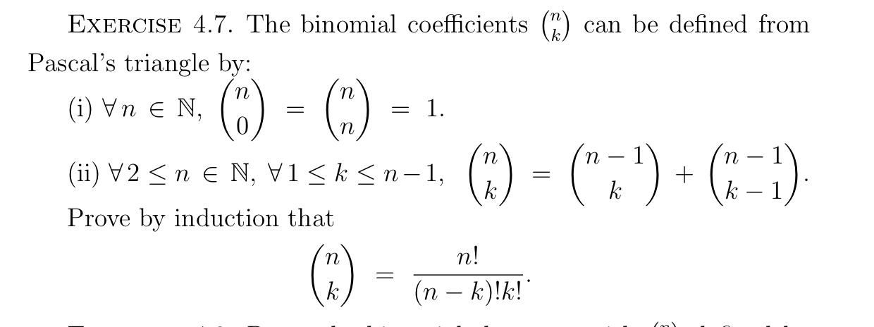 Solved ExERCISE 4.7. The binomial coefficients (nk) can be | Chegg.com