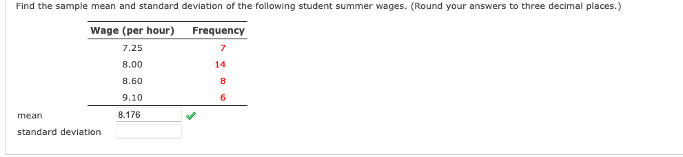 Solved Find the sample mean and standard deviation of the | Chegg.com
