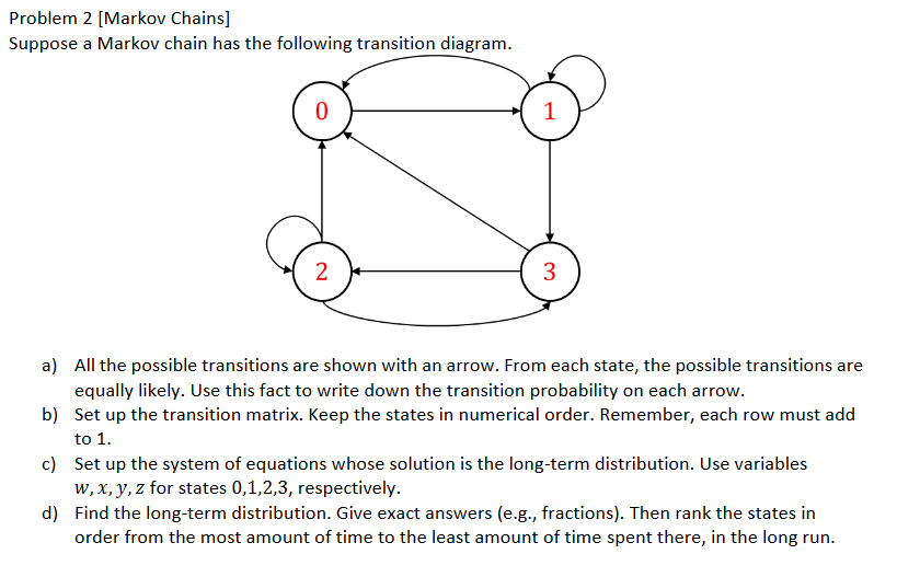 Solved Problem 2 [Markov Chains] Suppose A Markov Chain Has | Chegg.com