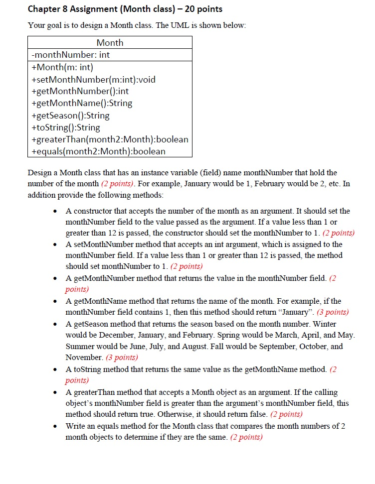 Solved Chapter 8 Assignment (Month class) – 20 points Your | Chegg.com