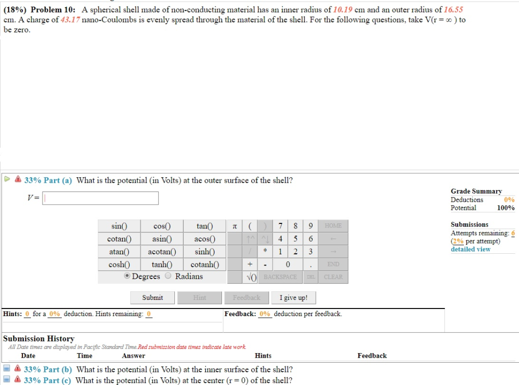 Solved (1890) Problem 10: A spherical shell made of | Chegg.com