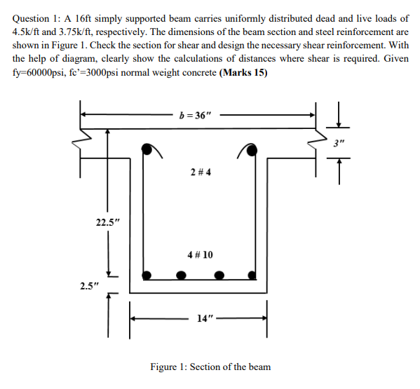 Solved Question 1: A 16ft simply supported beam carries | Chegg.com