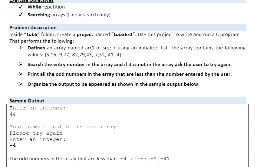 Solved While repetition Searching arrays (Linear search | Chegg.com image.