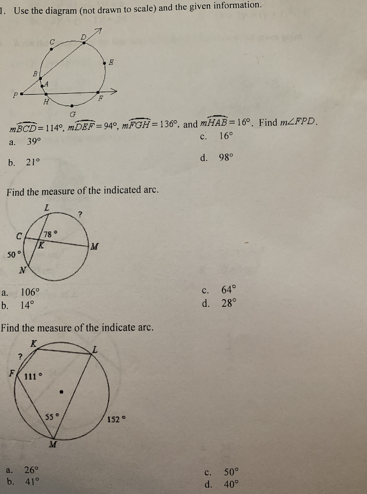 Solved . Use The Diagram (not Drawn To Scale) And The Given | Chegg.com