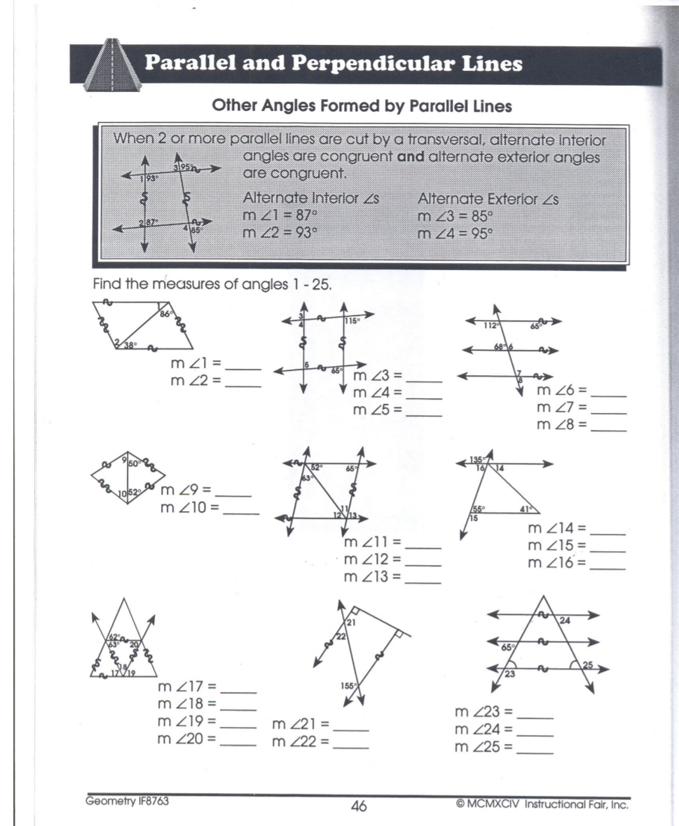 Solved Parallel and Perpendicular Lines Other Angles Formed Pertaining To Parallel Lines And Transversals Worksheet