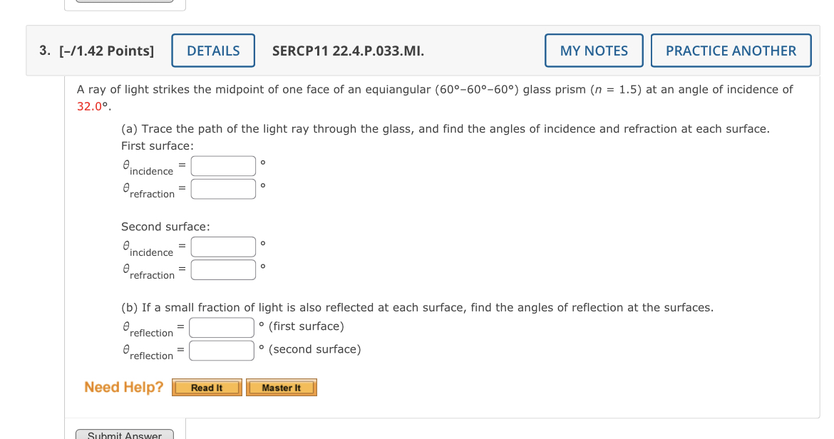 Solved A ray of light strikes the midpoint of one face of | Chegg.com
