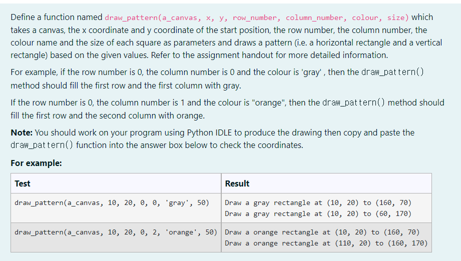 Solved draw_pattern(a_canvas, Define a function named x, y, | Chegg.com