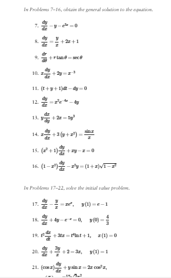 Solved In Problems 7-16, obtain the general solution to the | Chegg.com