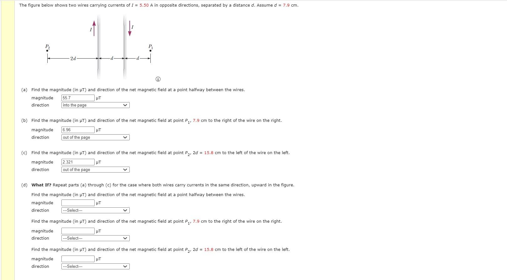Solved The figure below shows two wires carrying currents of | Chegg.com