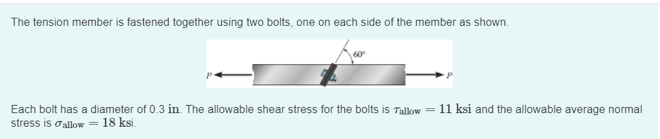 Solved The tension member is fastened together using two | Chegg.com