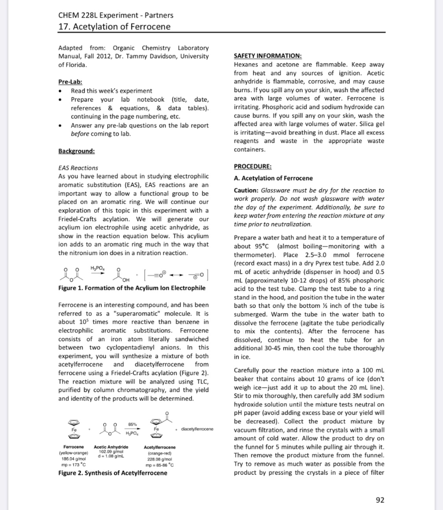 Solved LABORATORY REPORT 17. Acetylation of Ferrocene NAME