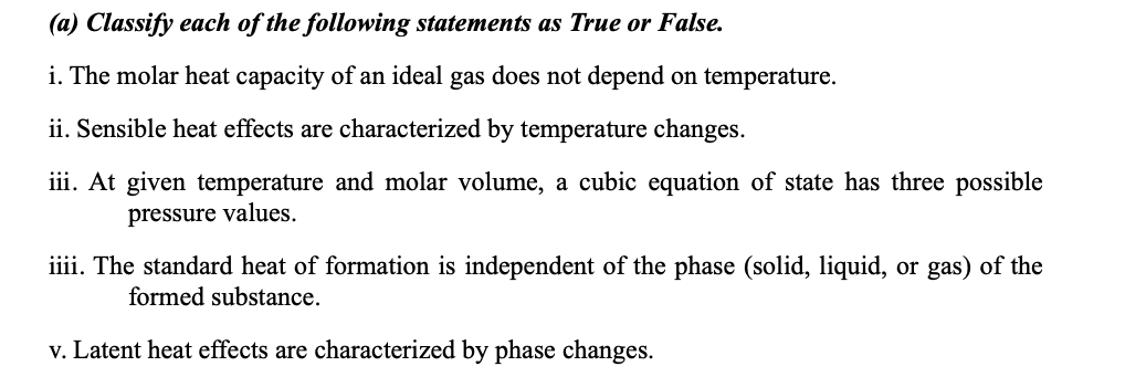 Solved (a) Classify each of the following statements as True | Chegg.com