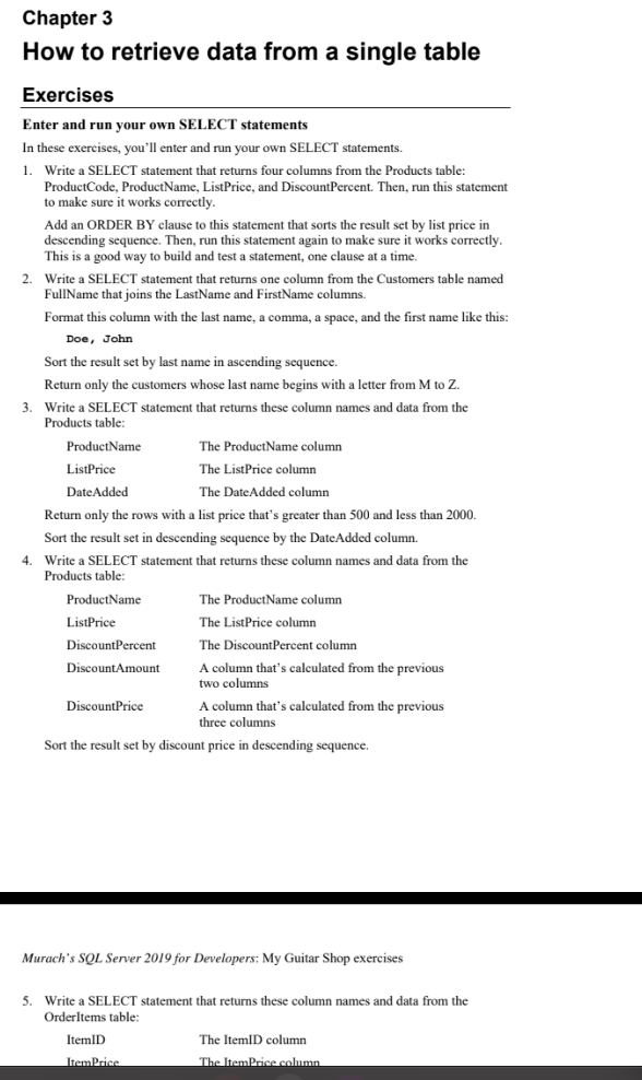 Solved SQL Download the MyGuitarShop exercises: Located | Chegg.com
