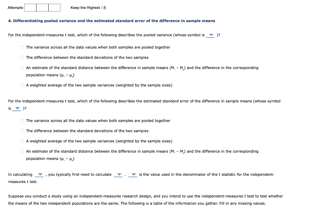 Solved 4. Differentiating pooled variance and the estimated