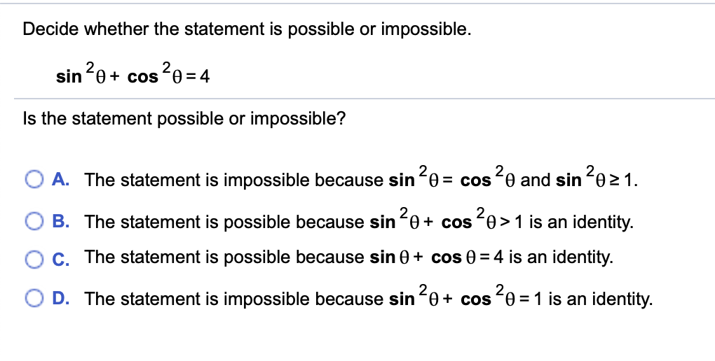 Solved Decide whether the statement is possible or | Chegg.com