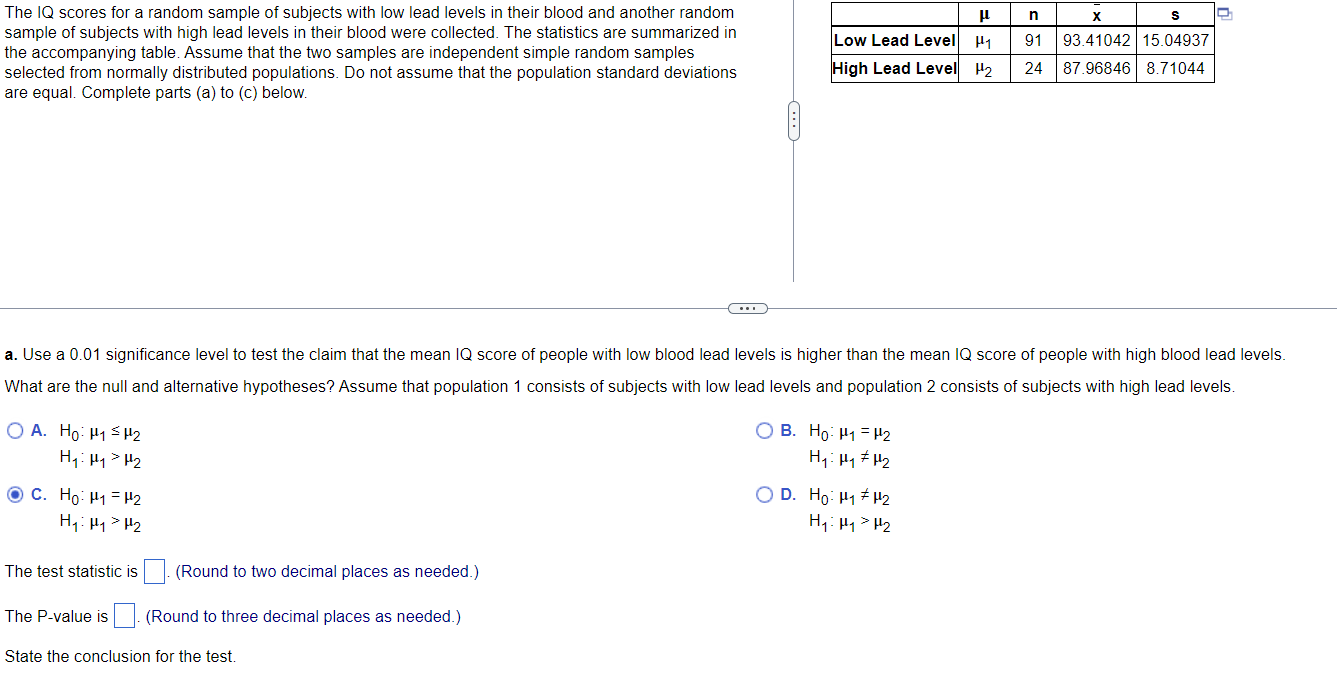 Solved The IQ scores for a random sample of subjects with