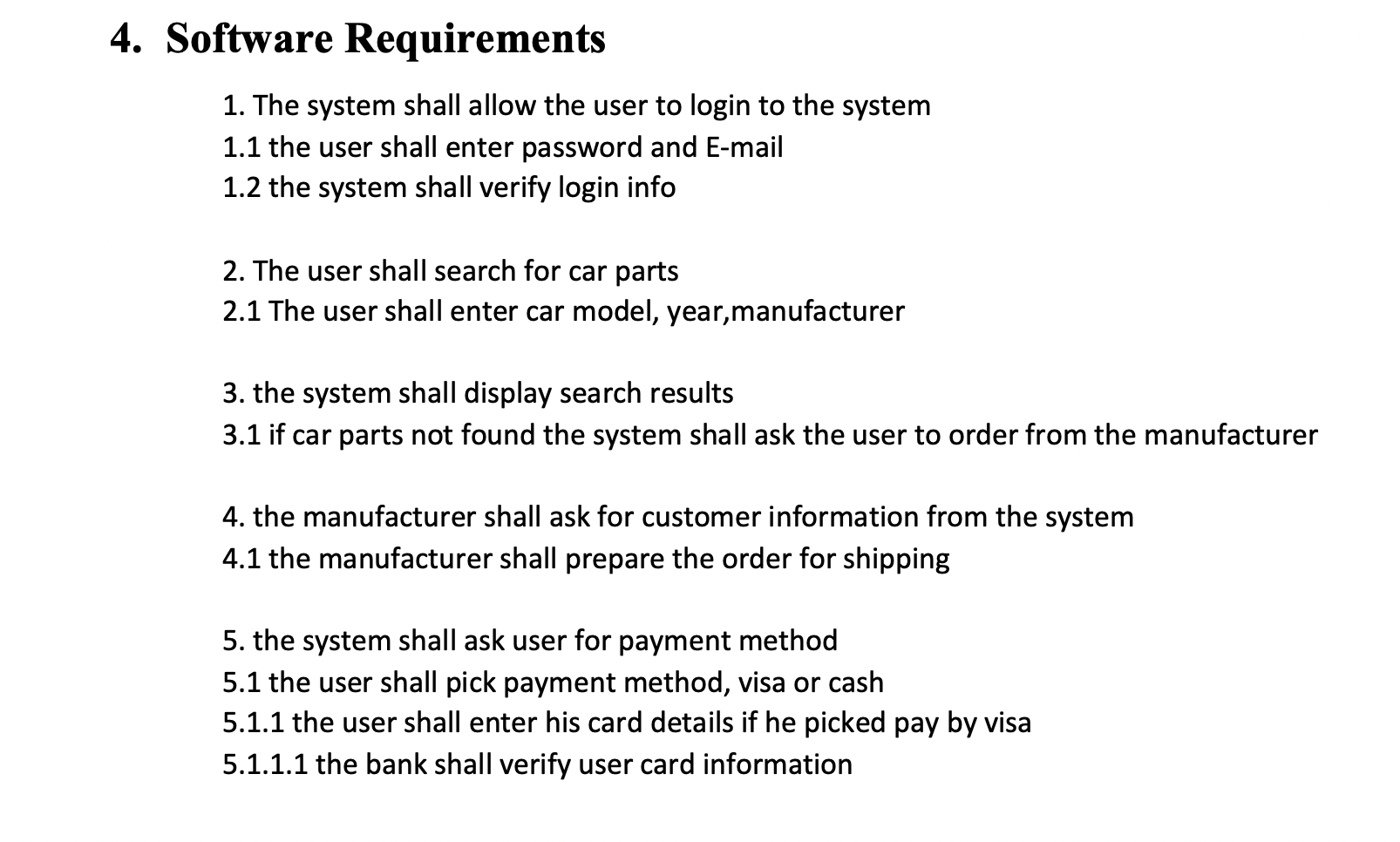 Solved Software Requirements 1. The system shall allow the | Chegg.com