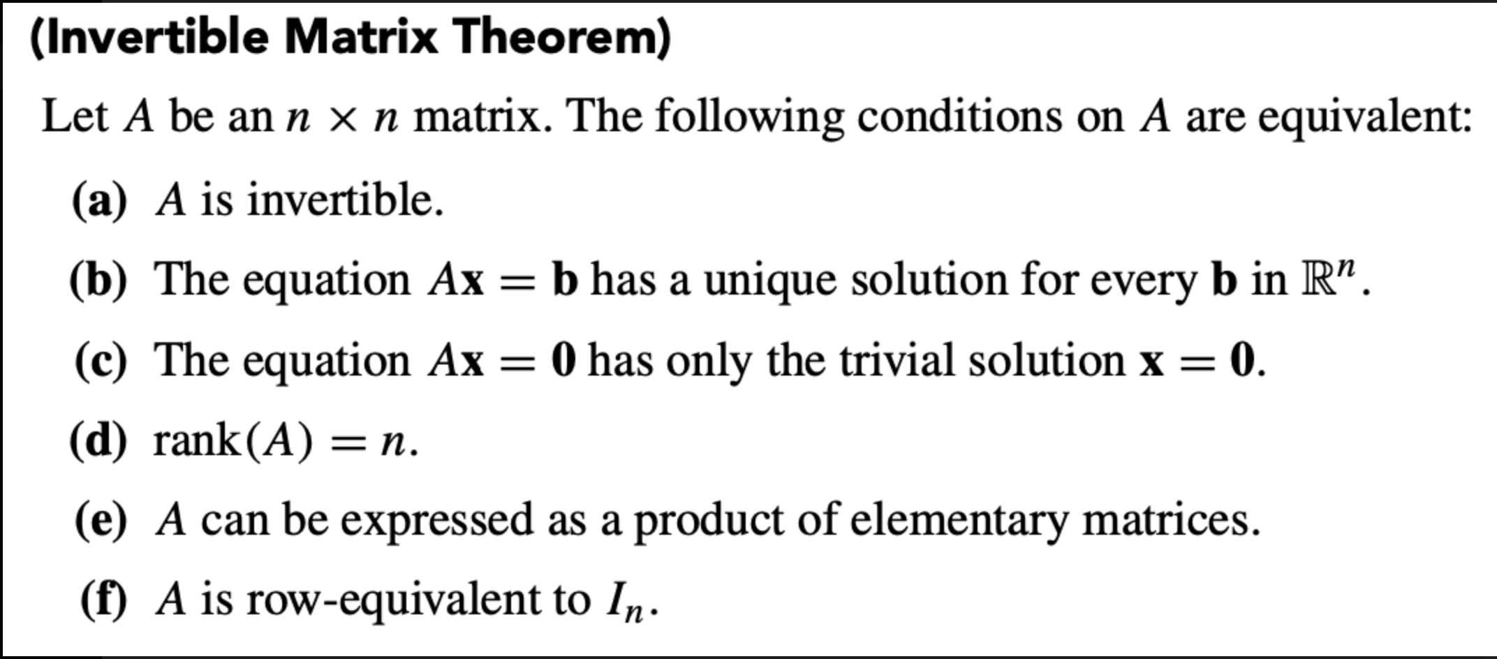 Solved (Invertible Matrix Theorem) Let A Be An N×n Matrix. | Chegg.com