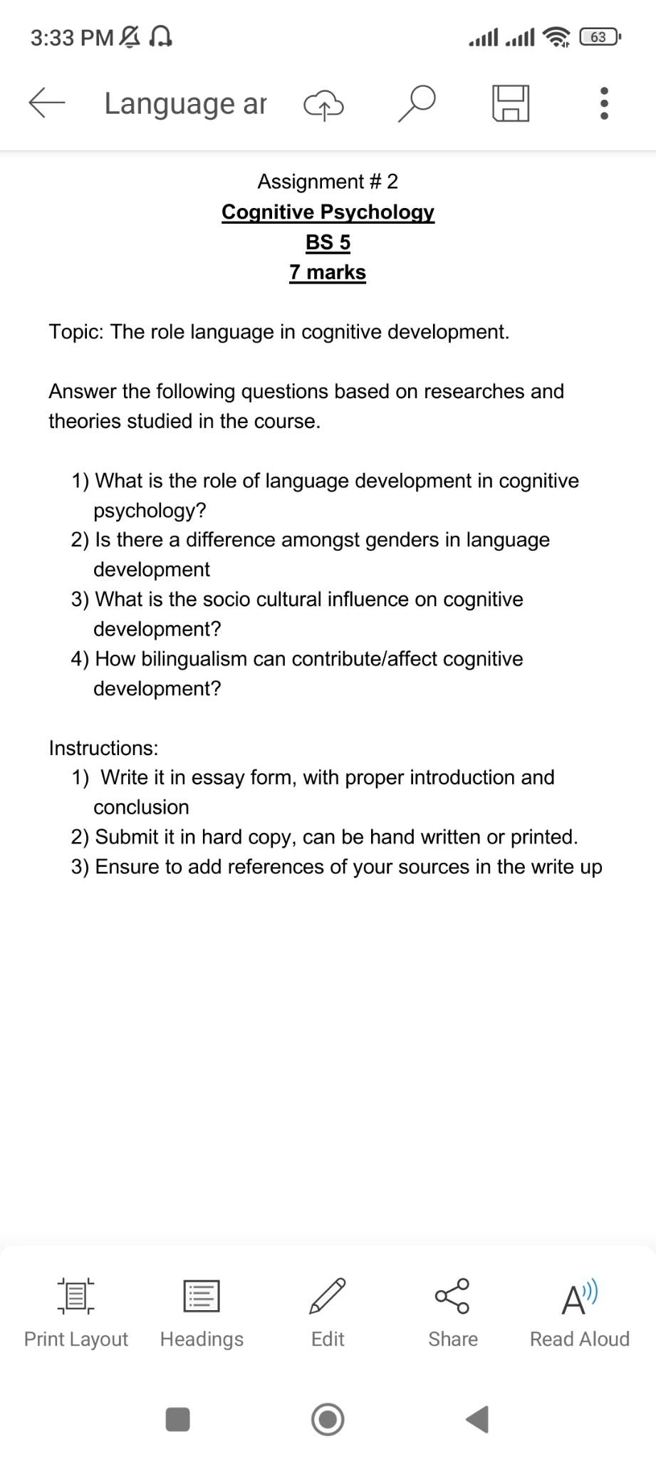 Solved Topic: The role language in cognitive development. | Chegg.com