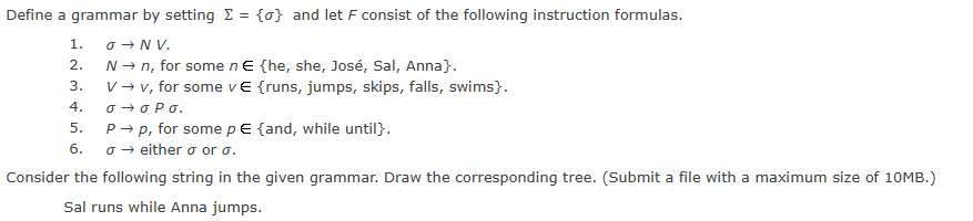 Solved Define a grammar by setting Σ={σ} ﻿and let F ﻿consist | Chegg.com