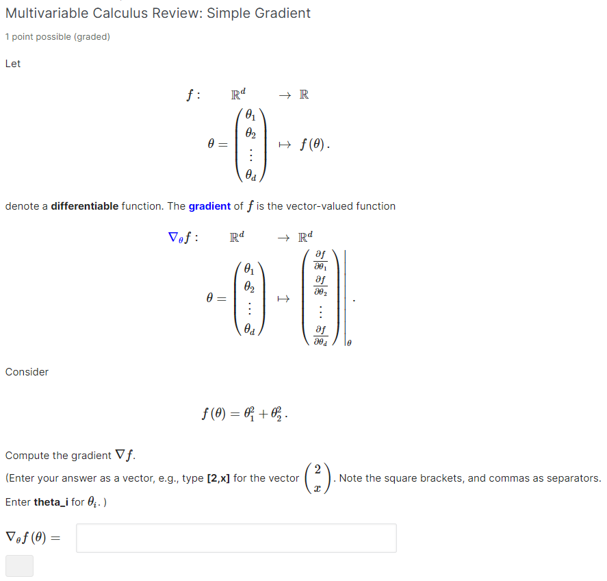 Solved Multivariable Calculus Review: Simple Gradient 1 | Chegg.com