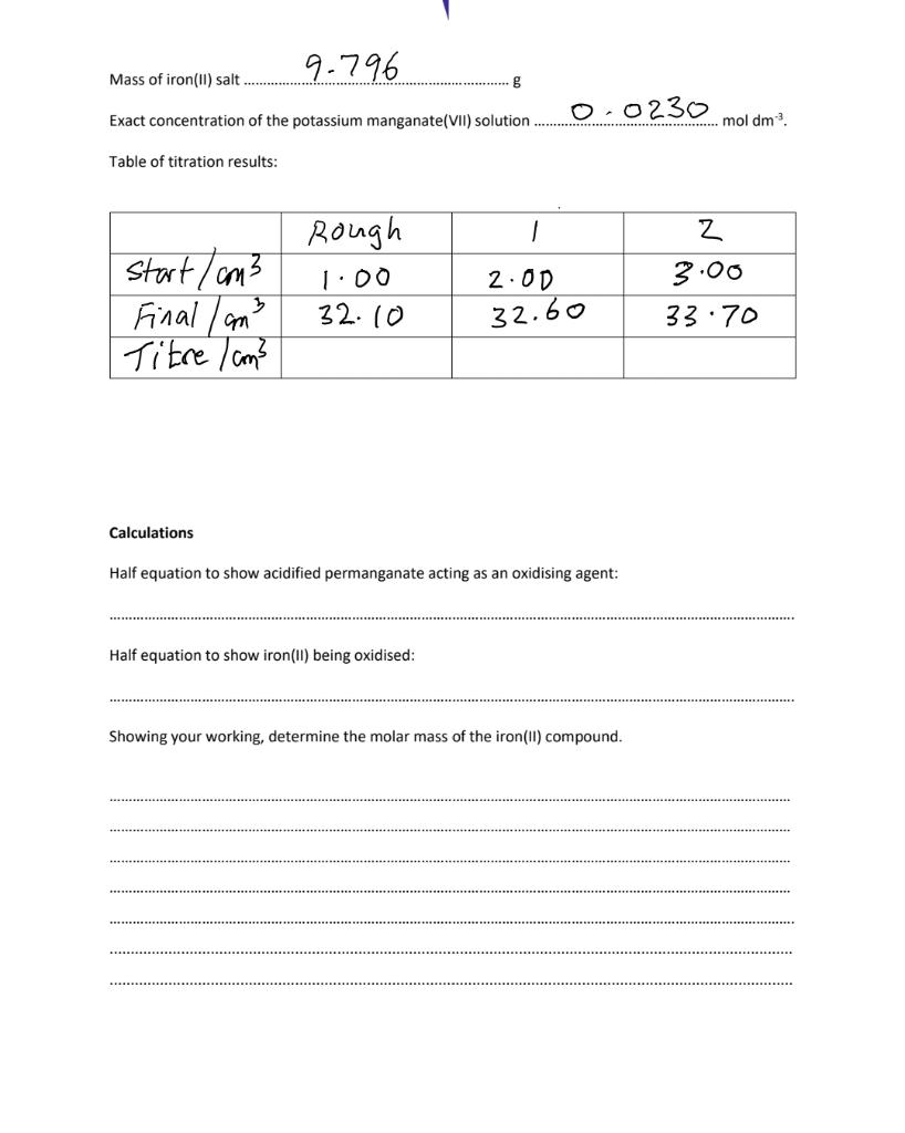 Solved U. A Simple Redox Titration In this experiment you | Chegg.com