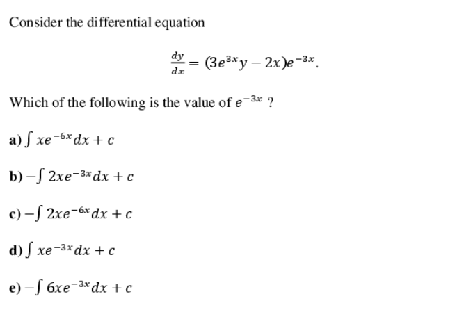 Solved Consider the differential equation dy dx (3e3xy - | Chegg.com
