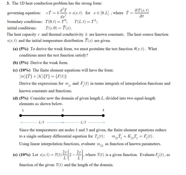 Solved 3. The 1D heat conduction problem has the strong | Chegg.com